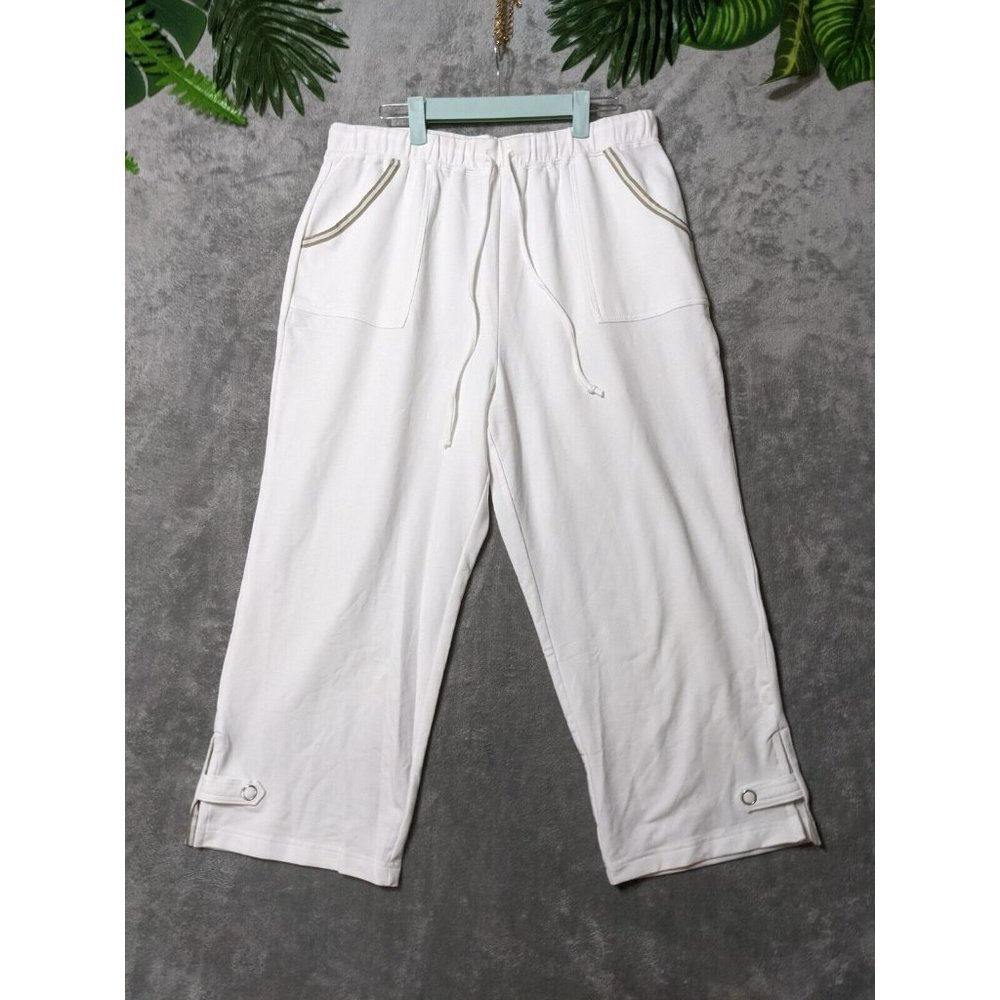 SPORT SAVVY Women Athleisure Sweatpants White Drawstring Slit Side LARGE(12-14)